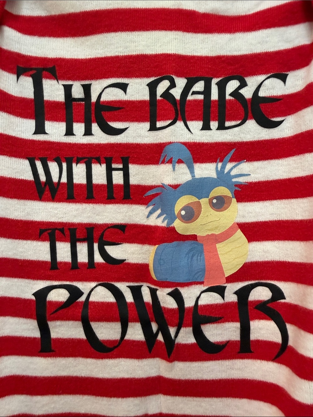 Labyrinth Red & White Striped Baby One-Piece Bodysuit - The Babe With The Power - Picture 2 of 6
